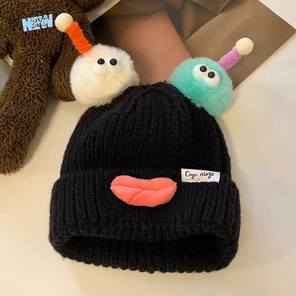 

Gifts Korean Style Sausage Mouth Beanie Soft Windproof Cartoon Knitting Hat Headgear Candy Color Winter Warm Cap Hiking