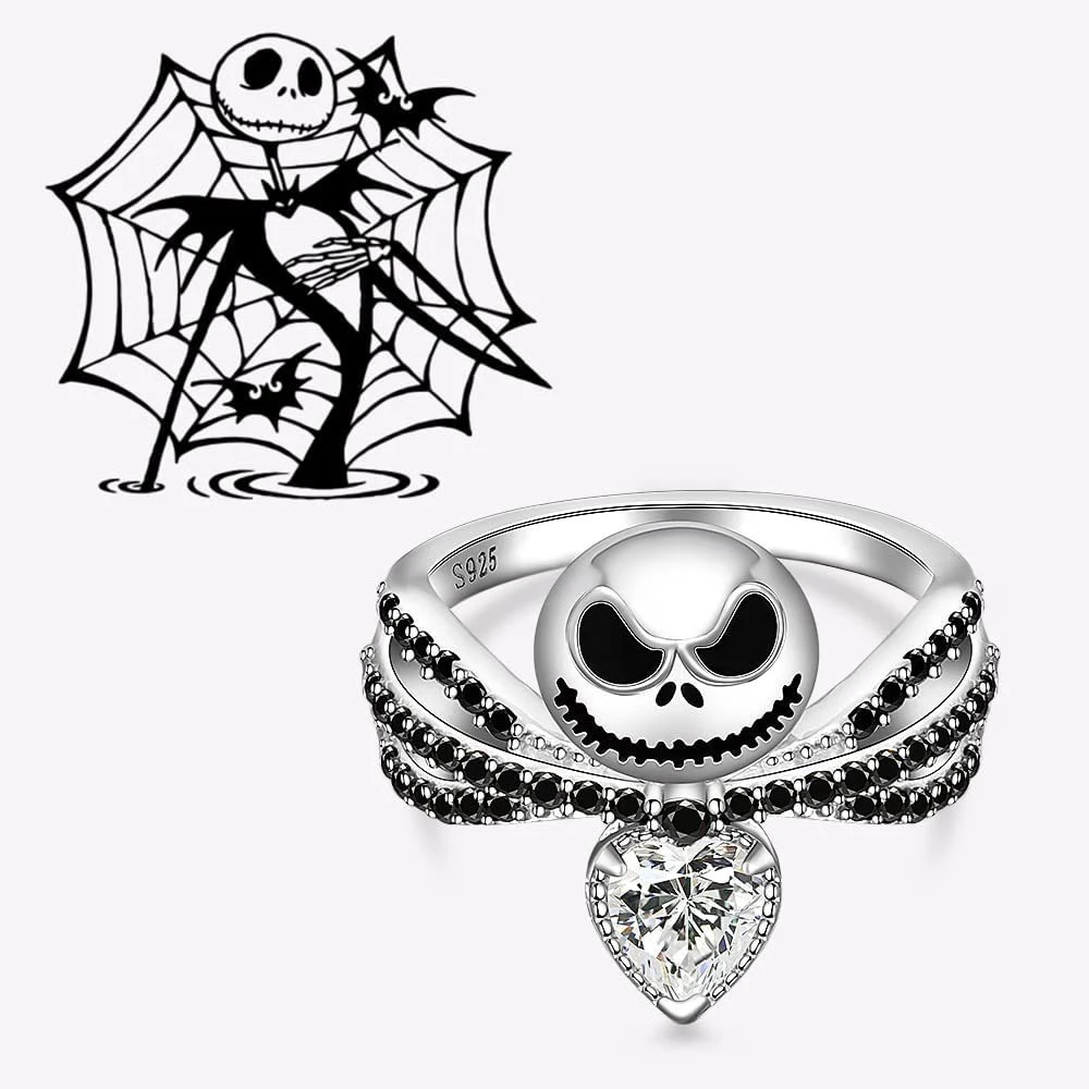 Disney Movie The Nightmare Before Christmas Jack Skull Ring Black Enamel Crystal Charm Rings Halloween Jewelry Gifts For Women