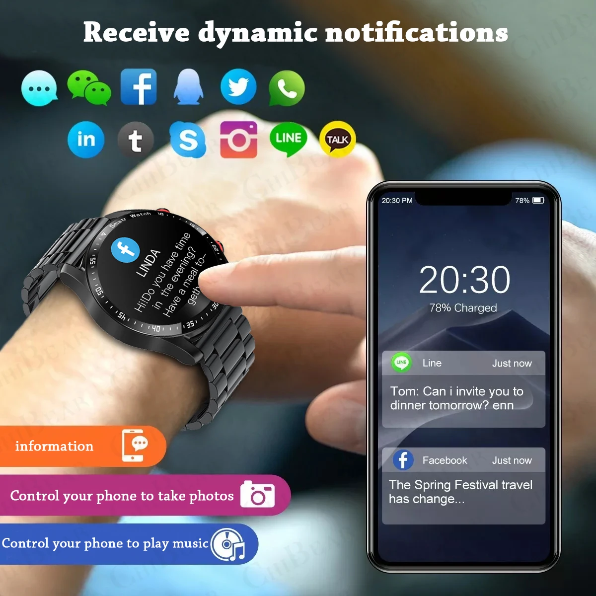 2024 New Watch GT Series Smart Watch Men\'s 1.53 inch Full Touch Screen Heart Rate Health Monitoring Bluetooth Talk Smartwatch