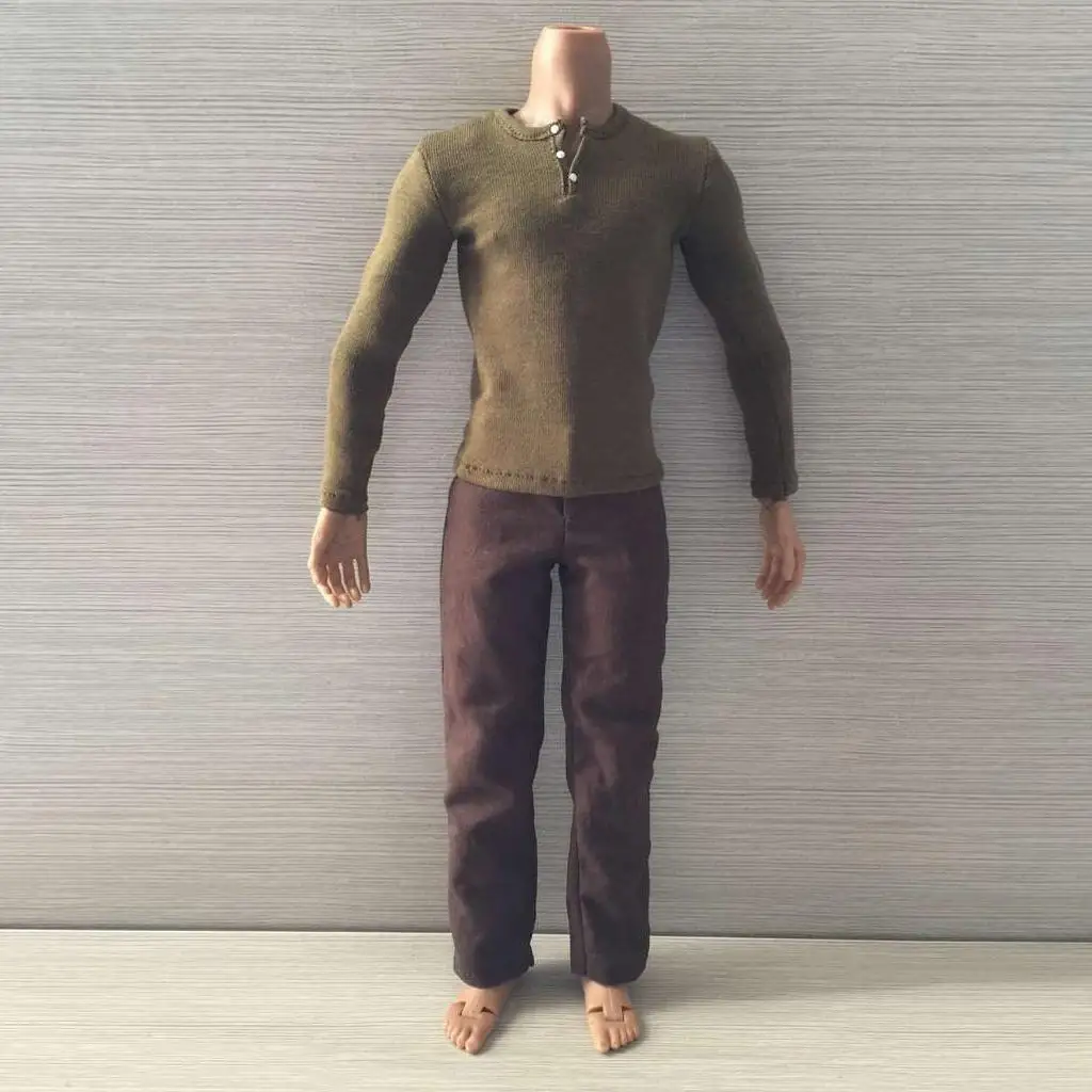 1/6 Scale Clothing Set Casual Solid Color Style Outfit Long Sleeve Shirt and Pants for 12'' Male Action Figures Accessories
