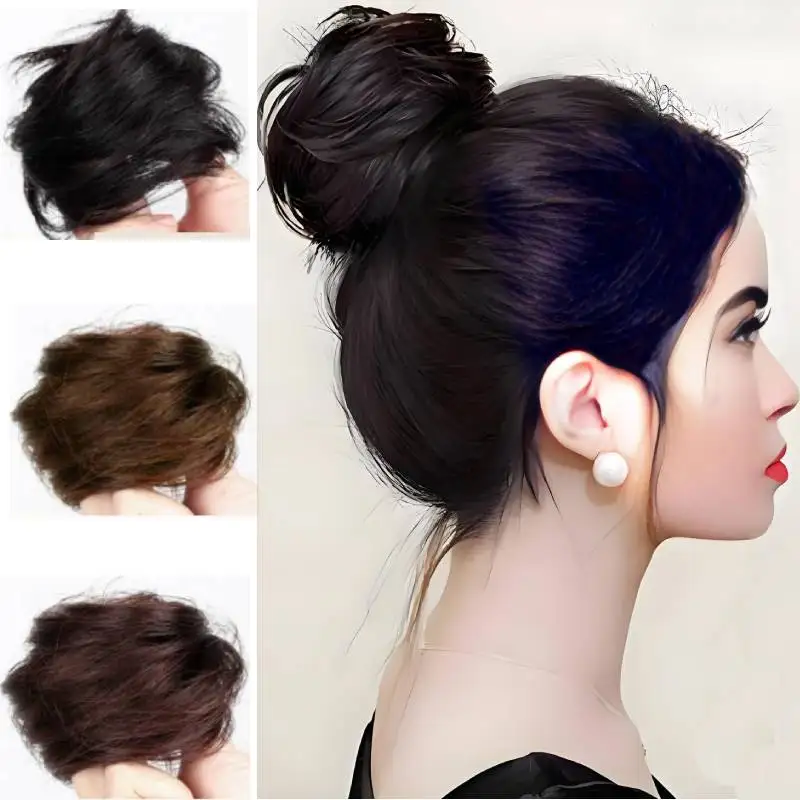 

Synthetic Messy Dount Hair Buns Straight Updo Chignon Hairpiece With Elastic Hair Exension for Women Daily Lazy Wig Accessories