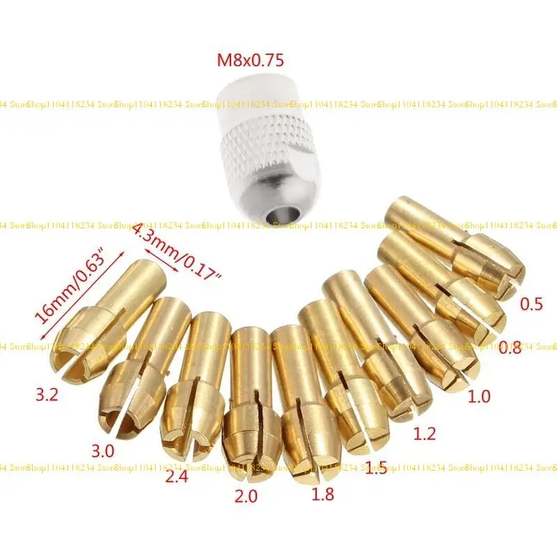 P9FB 10pcs per trapano in ottone Chuck Collet Bits per strumento rotante 0,5-3,2 mm 4,3 mm gambo