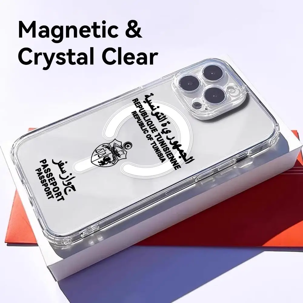 Tunisia Passport Phone Case for iPhone 17 16 15 14 13 12 11 Pro Max Plus Clear Magnetic Shockproof Scratch-Resistant