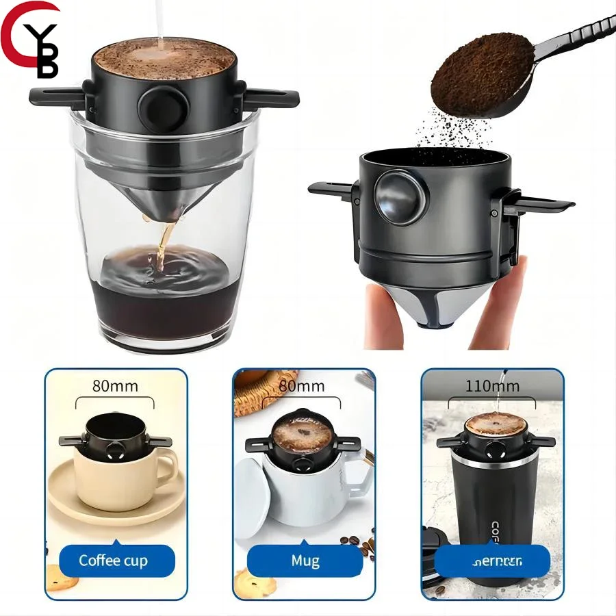 

1 Pc Stainless Steel Portable Coffee Filter - Easy To Clean, Reusable, Paperless Pour Over Dripper With Foldable Funnel