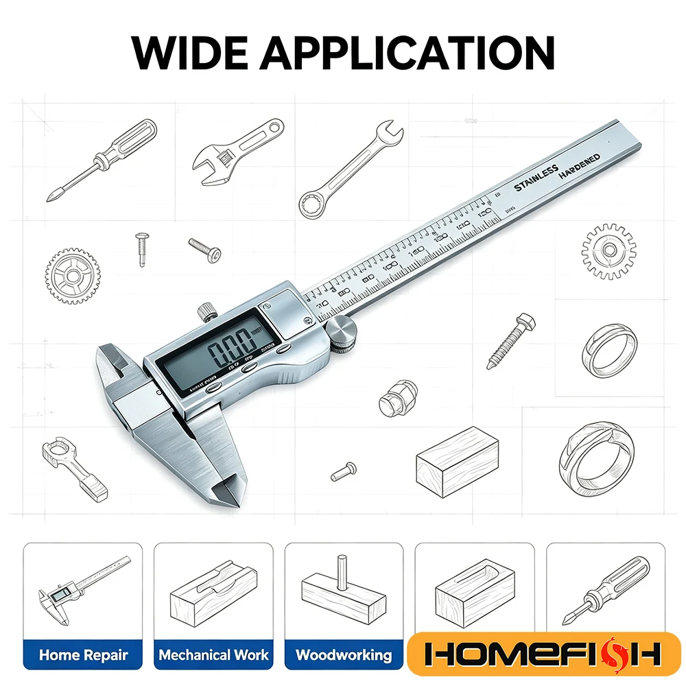 Electronic Vernier Caliper 6 Inch Precision Tool, LCD Display & Auto-Off Function, Metal Caliper Gauge for Engineering/Crafting image 2