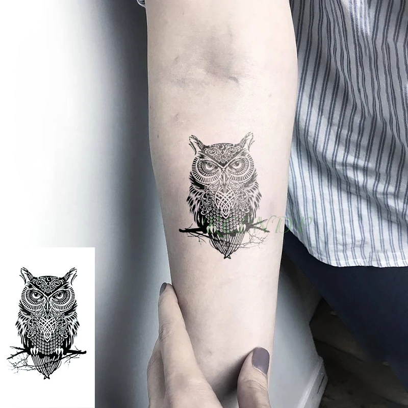 Tatuaje temporal a prueba de agua, pegatina de búho, pájaro, animal, tatuajes falsos, flash, eclipse, para hombres y mujeres