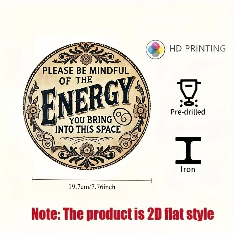 [2D Flat] 1pc Vintage-Inspired Round Iron Decorative Sign, 