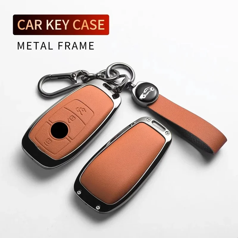 For C260L GLA GLC260 Metal Key Case Original Car Color C E S Class GLE350 GLS Leather Key Cover Keychain Protect Car Accessories