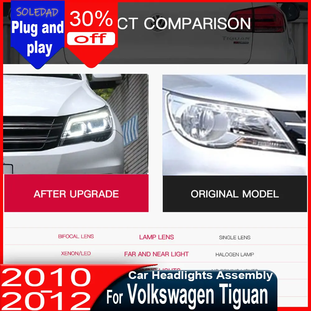 

2 шт. передних фар для Volkswagen Tiguan 2010-2012, комплект для модернизации, с функцией указателя поворота