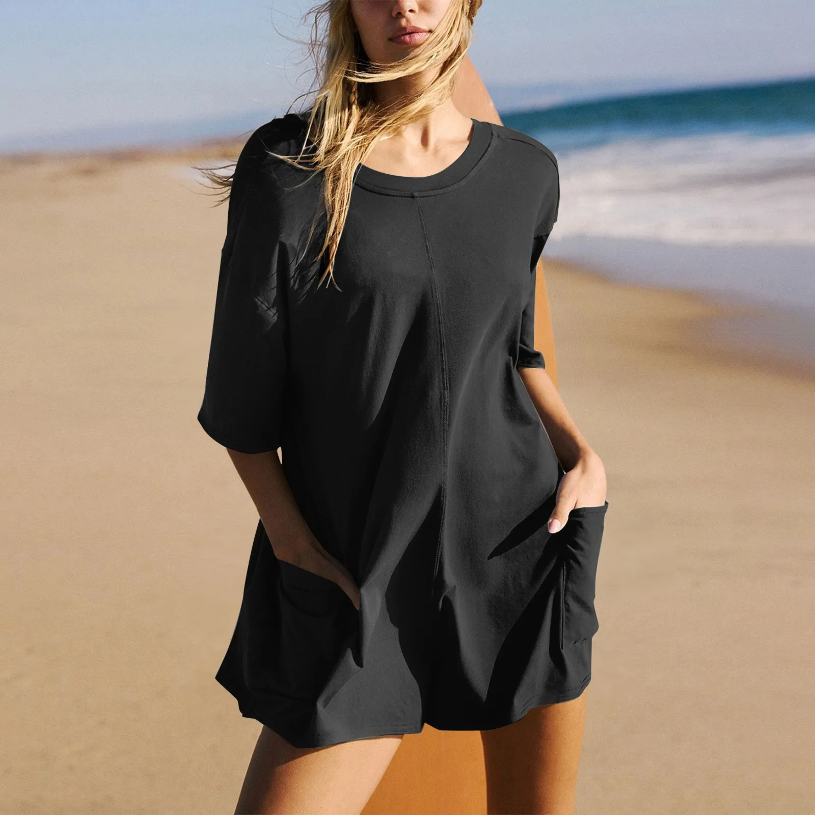

Women's Fashion Short Jumpsuit Sportswear Pocket Design Female Short Sleeved Clothing 2024 New Woman Fashion Loose Casual Romper