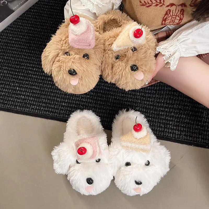 Winter Fluffy Women's Slippers Home Cartoon Luxury Designer Woman Shoes Flats Indoor Cute Fuzzy Fur Slides Casual Soft Sole Warm view 4