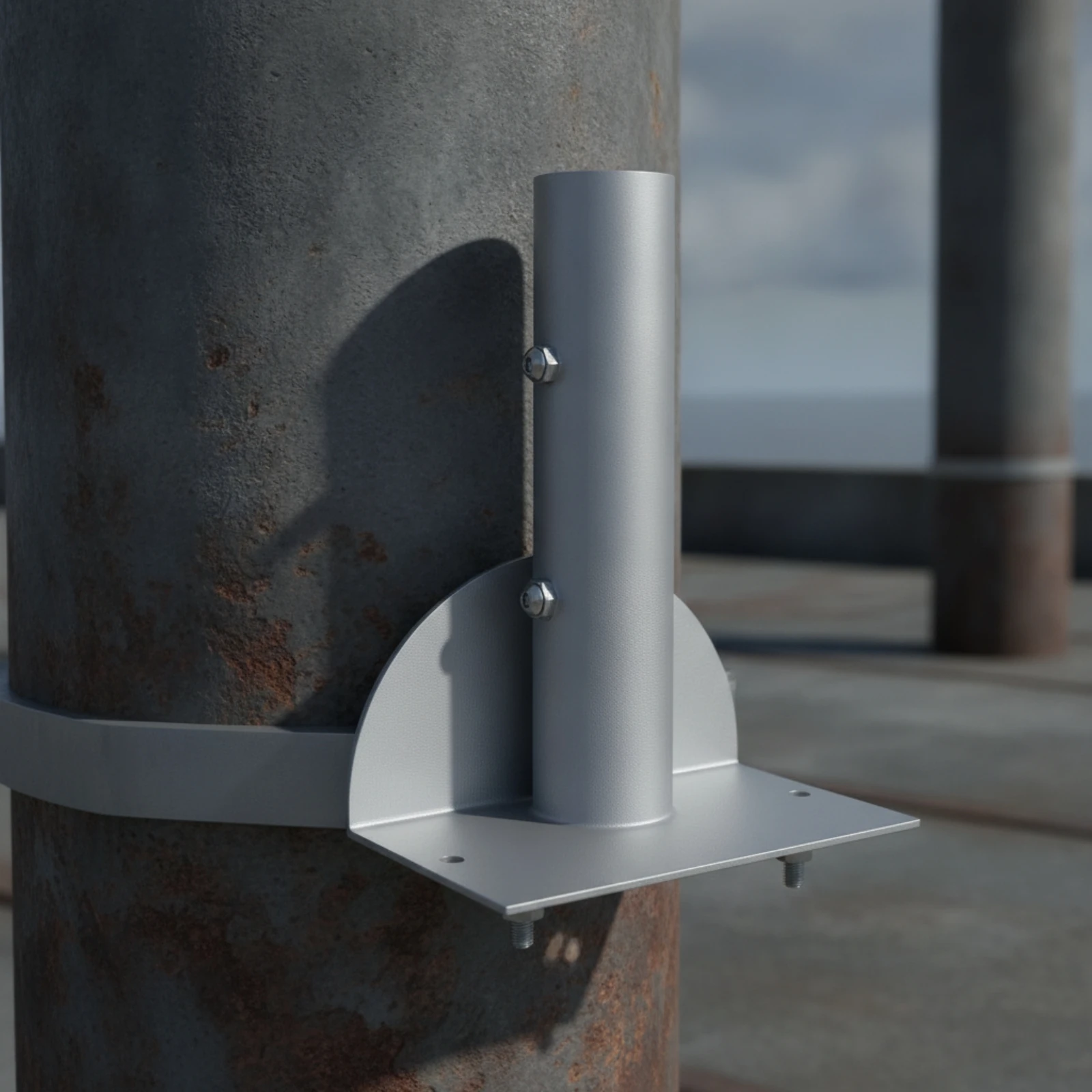 Support de poteau de guidage pour quai, réglable, avec base en acier inoxydable, stable et anti-vibrations.