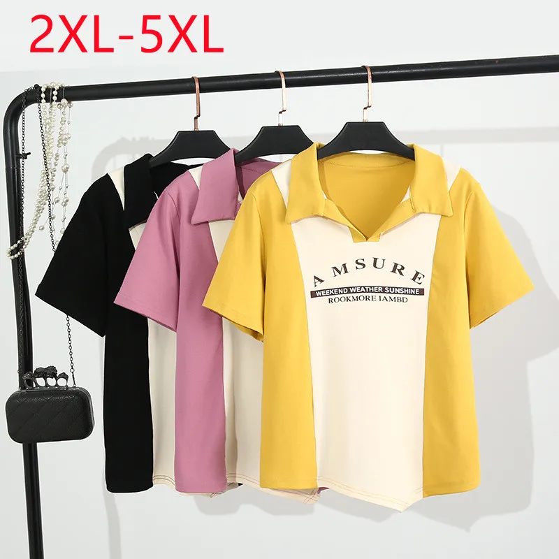 女性用半袖VネックTシャツ,イエロー,プリント付き,春夏シーズン,ラージサイズ,2XL,3XL,4xl,5xl,2023