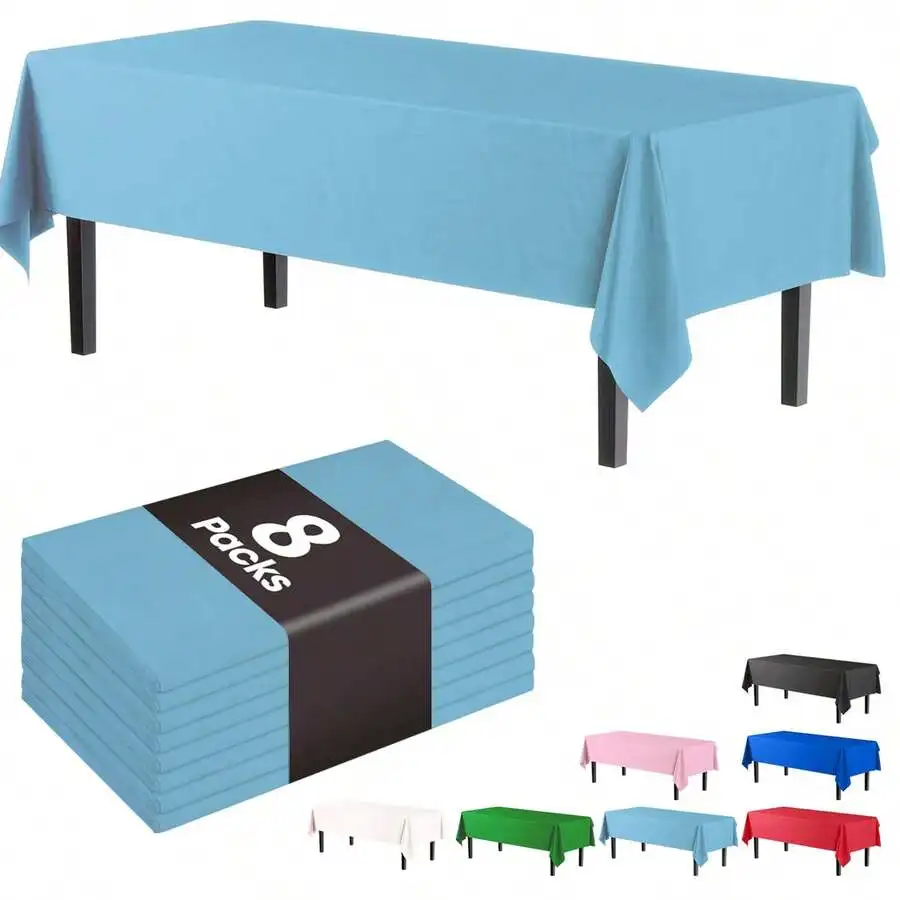

8-Pack Solid Color Plastic Tablecloth 54x108 Inch Rectangle for Parties & Events