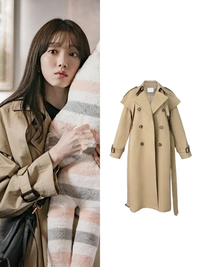 

Kpop Korean Star Winter Clothes Women 2024 Solid Color Lapel Double Breasted Mid-length Windbreaker Lady Work Jacket Trench Coat