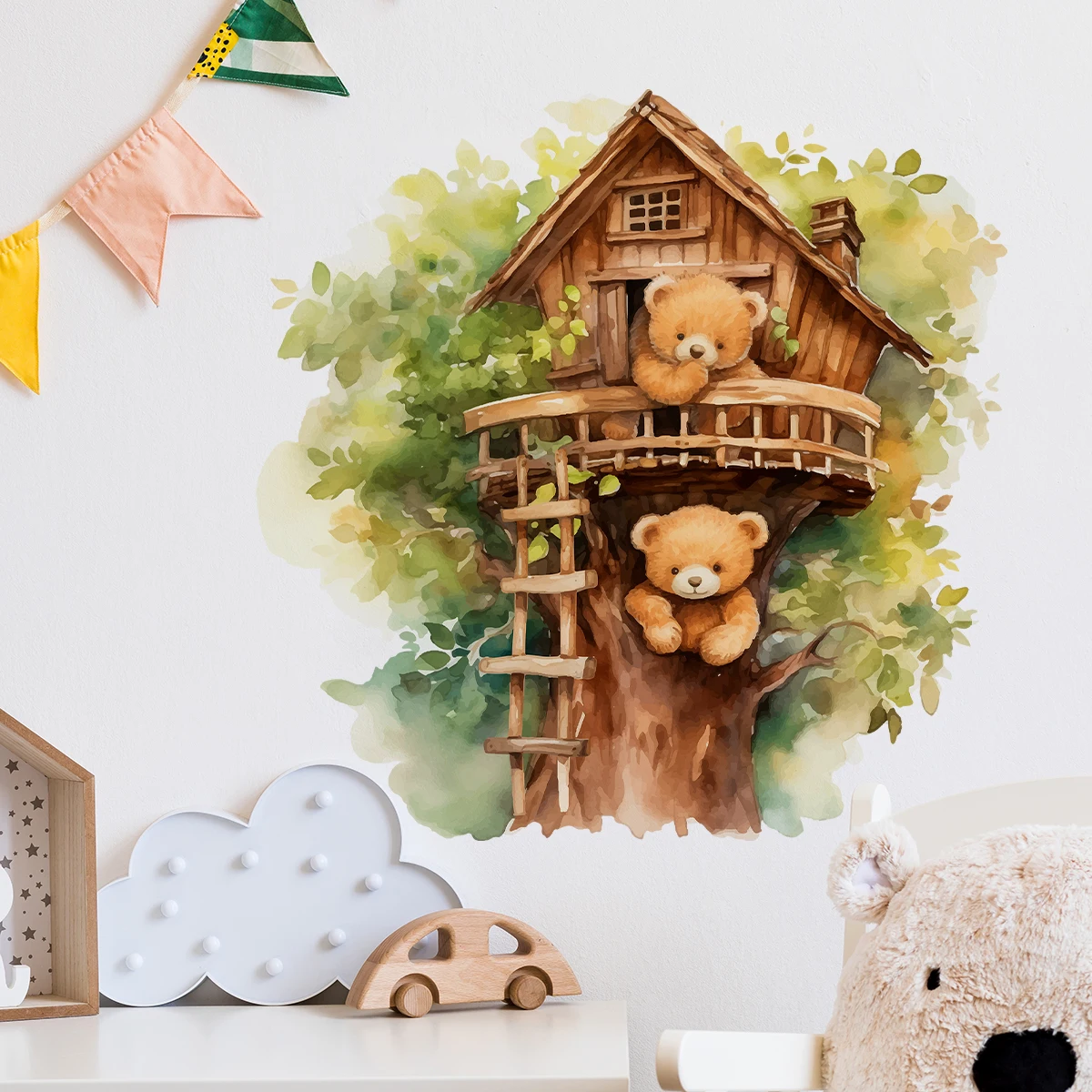 Cute Cartoon Bear Tree House Wall Stickers for Kids Room Bedroom Living Room Home Decoration Wall Decal