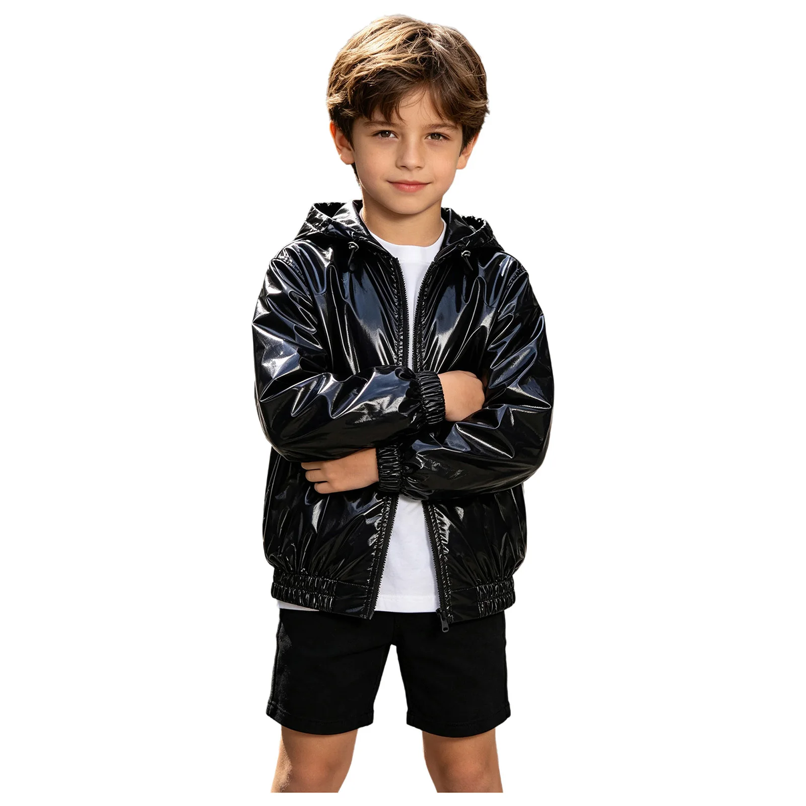 Teen Boys Jazz Hip Hop Dance Hooded Jacket Waterproof Long Sleeve Zipper Athletic Outerwear Cycling Raincoat Sports Tracksuit