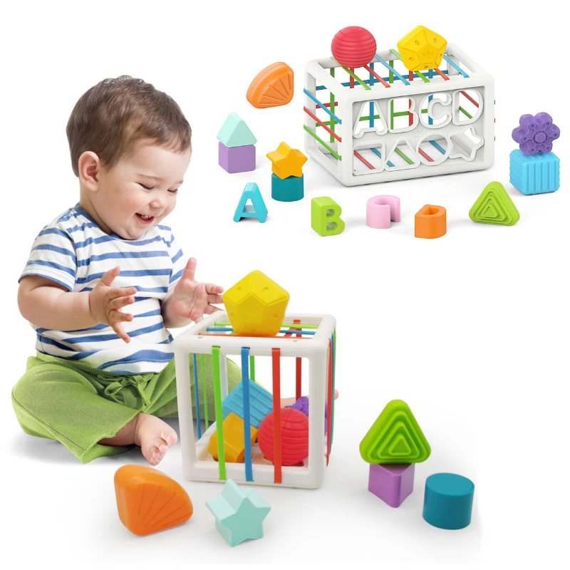 Baby Shape Sorting Toys Children Montessori Educational Toys Colorful Sensory Fine Motor Skills Cube Blocks Toys 0 12 Month Gift