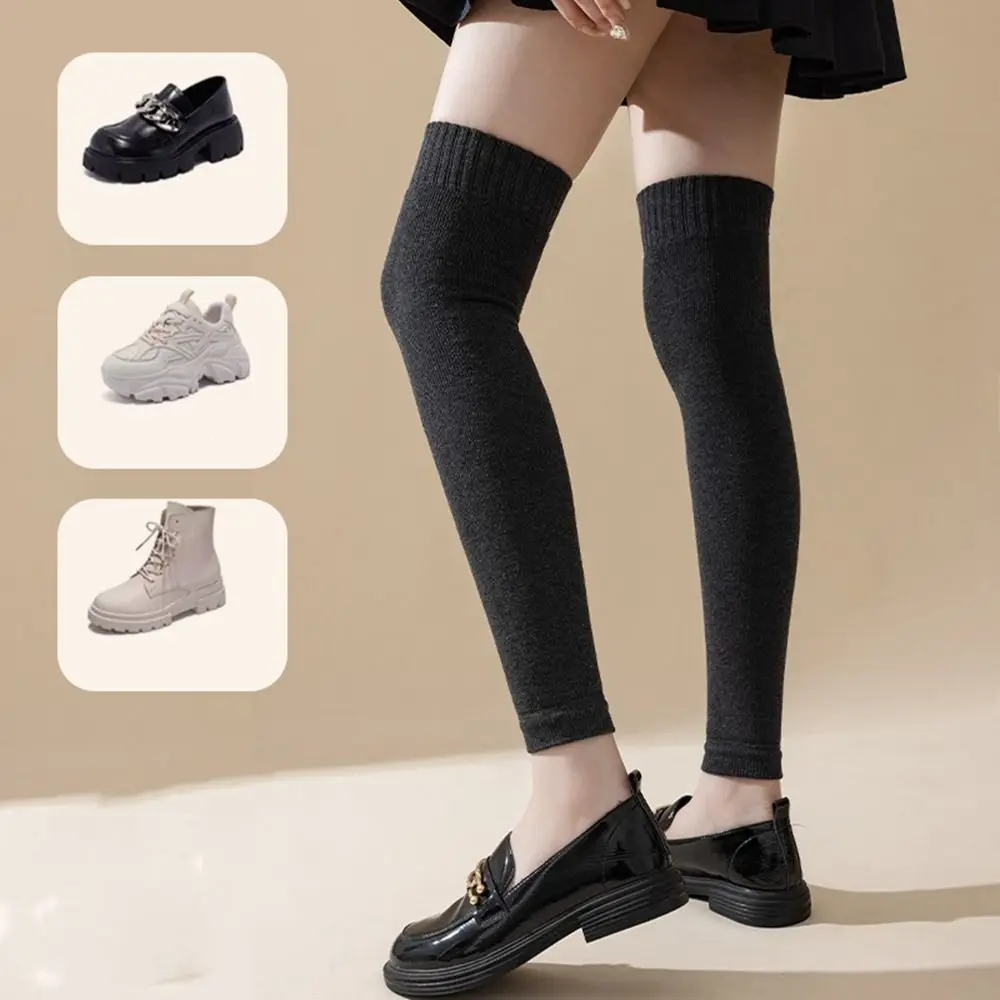 Warm Keep Warm Knee Protector Long Socks Thigh Knitted Foot Cover Solid Color Japanese Over Knee Socks Autumn