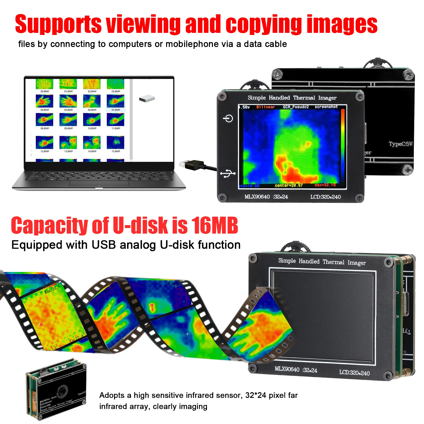 Handheld Infrared Thermal Imager IR Sensor 240*320 Resolution Simple Imaging Camera -40~300℃ Temperature Measurement Instrument