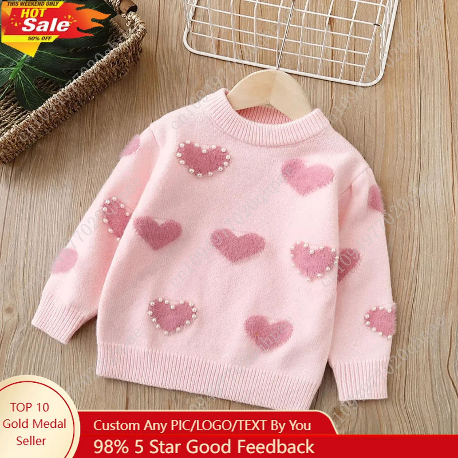 

2-6Years Children's Knitted Sweaters Love Pearl Kids Girls Sweater Clothes Winter Autumn Soft Baby Knitted Clothing 2023