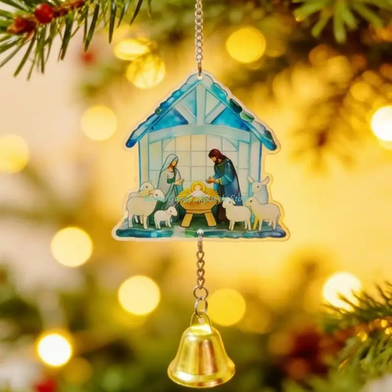 E74E 2D Acrylic Nativity Scene Design Wind Chimes For Outdoor Indoor Display Ornament