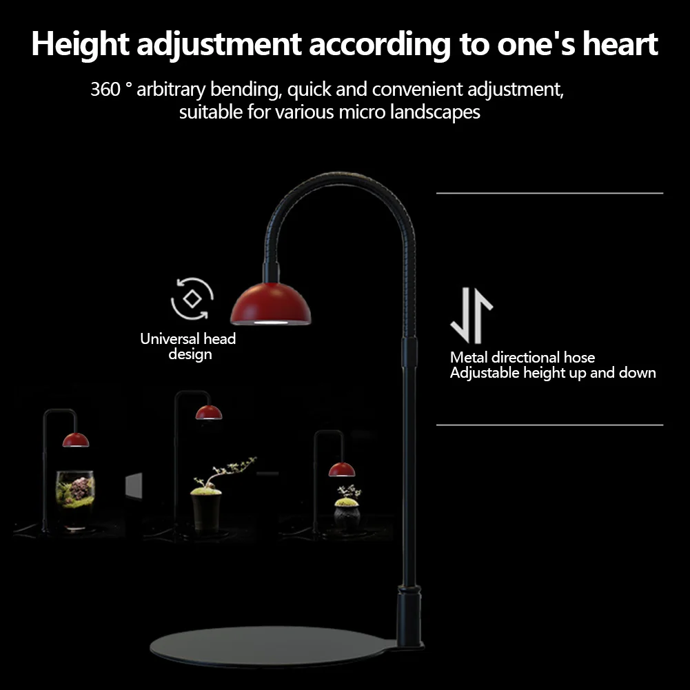

Микропейзажная лампа для роста растений с таймером, лампа для растений полного спектра, регулируемая по высоте для настольного стеклянного террариума для растений