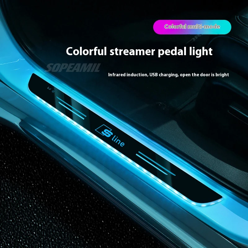 For Audi Sline A3 A4 A5 A6 A7 A8 Q3 Q5 Q7 Q8 RS3 RS4 S3 S4 LED Car Door Threshold Welcome Pedal Light Multicolor Atmosphere lamp