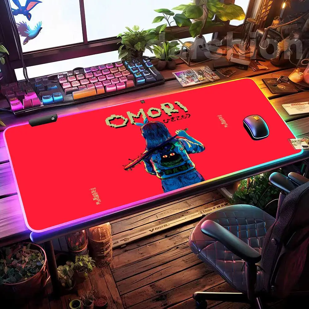 

Коврик для мыши Game O-omori RGB, игровой коврик для мыши, настольный коврик HD Gamer, большой светодиодный светильник, коврики для мыши XXL