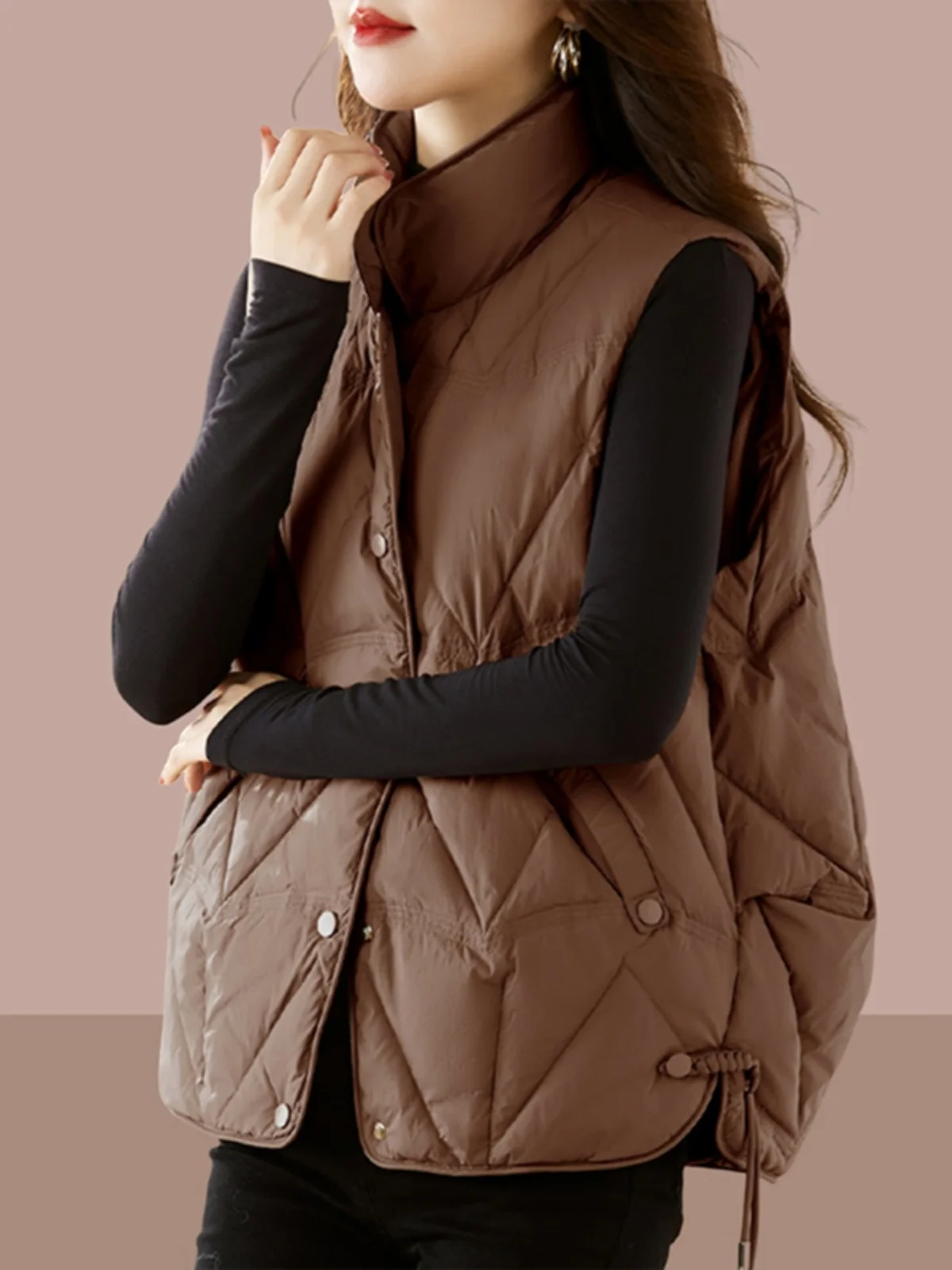 

Women's Loose Svel Cotton Vest Autumn Winter Outerwear Faionable Warm Quilted Tank Top Zipper Closure Commute Sle