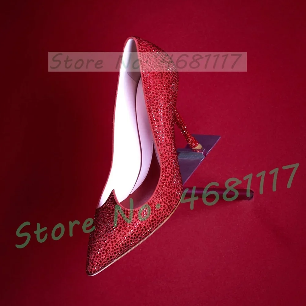 

Crystal Heart Pointy Pumps Women Elegant Sparkly Stiletto Satin High Heels Party Shoes Luxury Ladies Wedding Party Studded Pumps