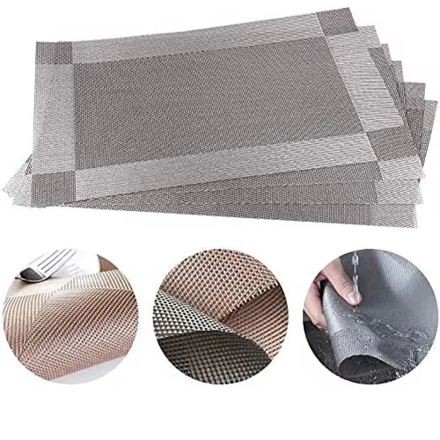 New 4pcs Meal Mats Cloth Placemats Set of 4 Heat-Resistant Table Mats Washable Gray Dining Mat