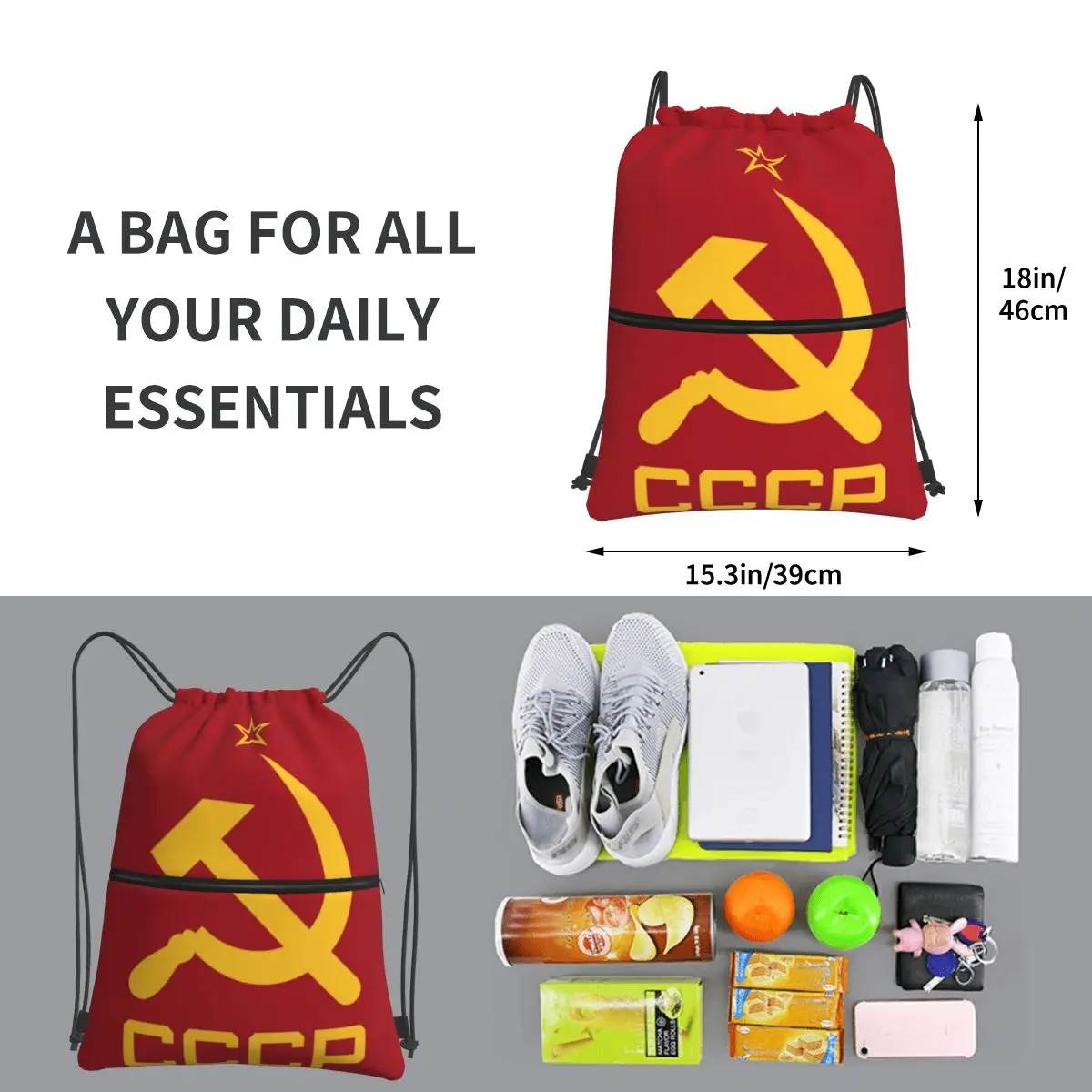 Mochilas portáteis com pacote de cordão, sacos diversos de bolso para viagens esportivas, CCCP Star-União Soviética, soviético, mulheres, homem