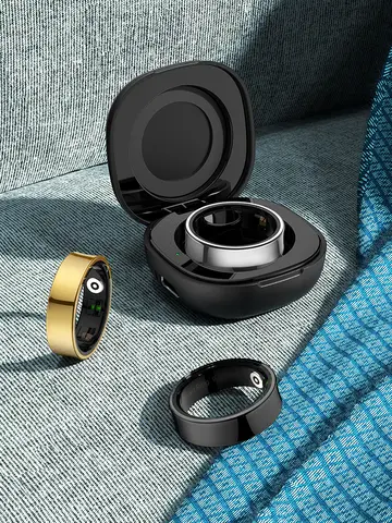 R09 Smart Ring Men Women with Charging Case,Heart Rate Blood Oxygen,Skin Temperature Monitor,5ATM Waterproof For Android iOS