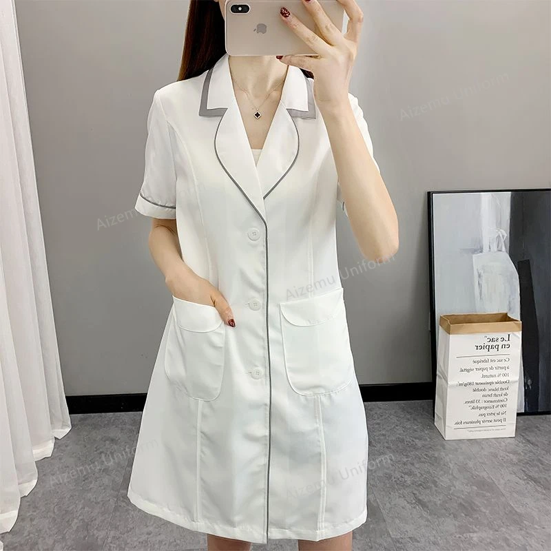 Roupas de trabalho de esteticista para salão de beleza masculina e feminina, casaco branco, uniforme, manga comprida, manga média, manga curta, atacado