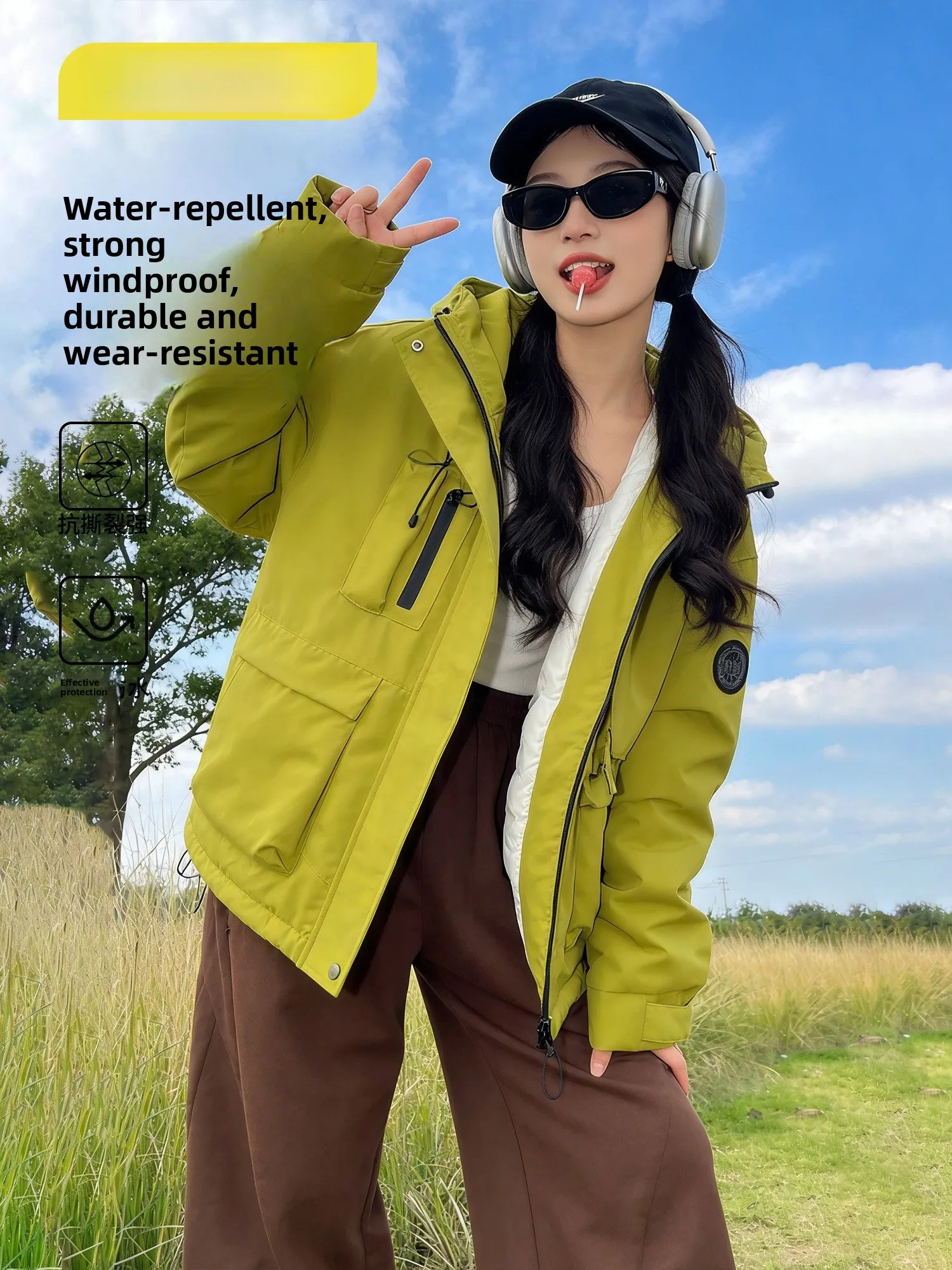 ZEENI Women's Outdoor Windproof Jaet Yoga Sports Pants Small Size Mountain Climbing Suit Hiking Set Long Sve Zipper Jaet