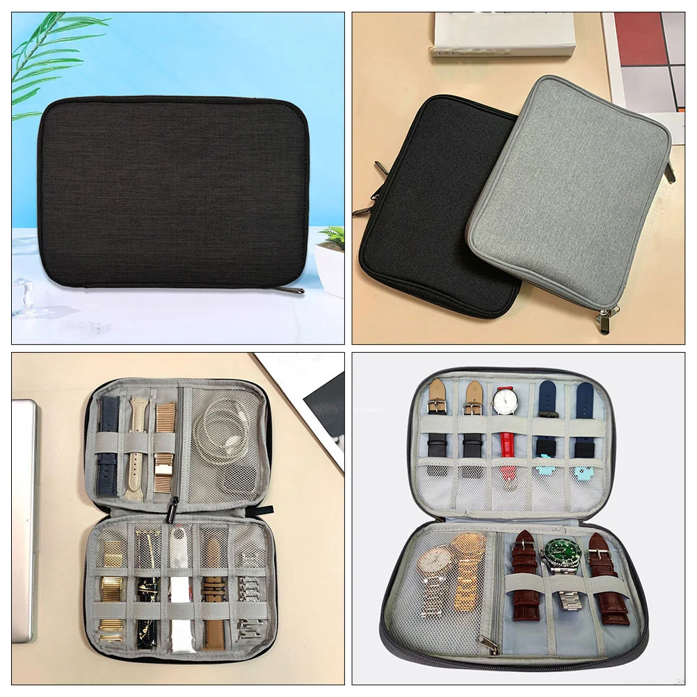 

Elegant Watch Storage Box Decorative Portable Travel Organizer Jewelry Gift Case 8 Grids Polyester Material Desktop Holder Home