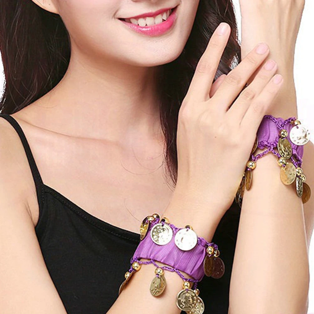 

2Pairs Belly Dance Bracelet Coin Tassel Shiny Delicate Texture Crisp Sound Dancer Costume Accessories Outfit