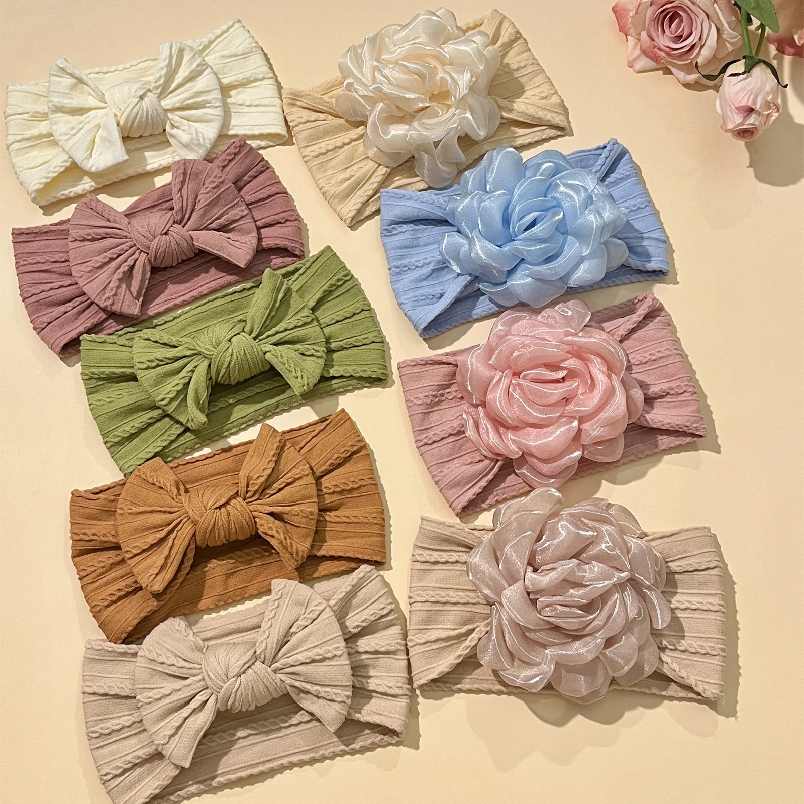 3Pcs/Lot, Knot Bow Baby Headband For Newborn Infant Burned Flower Turban Headwrap Children Headwear Hair Accessories