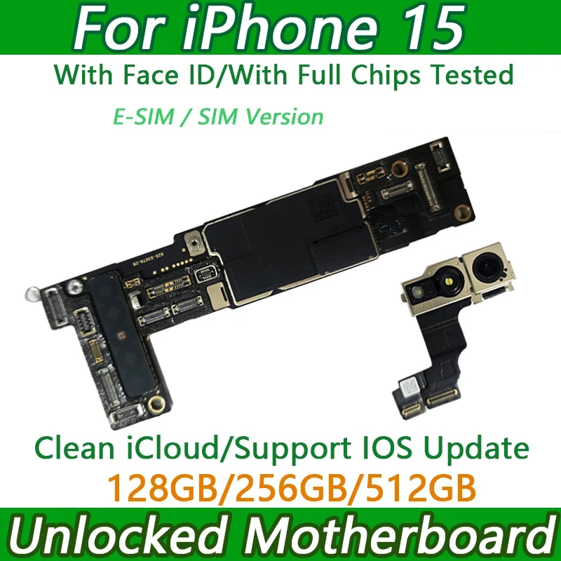 完全テスト済みの本物のiPhone 15マザーボード、ロック解除済み、Face