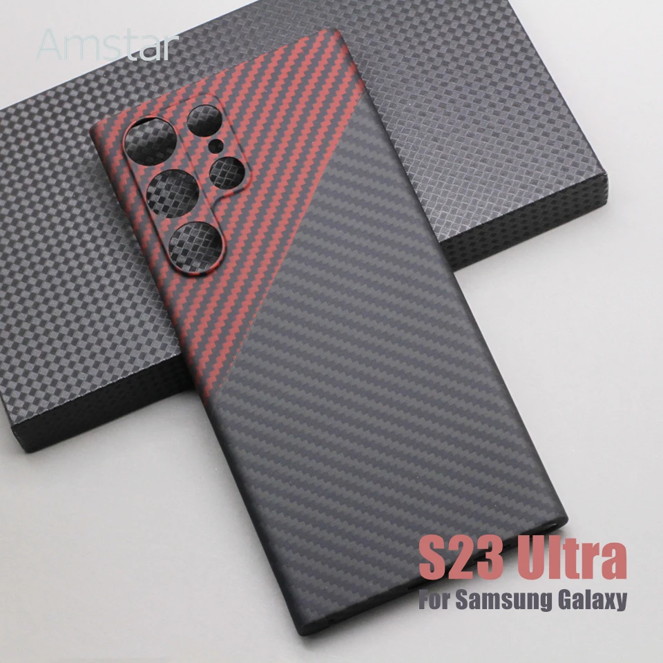 Amstar Dual Color Carbon Fiber Lens Protection Phone Case for Samsung Galaxy S23 Ultra Aramid Fiber Ultra-thin S23 Ultra Cover