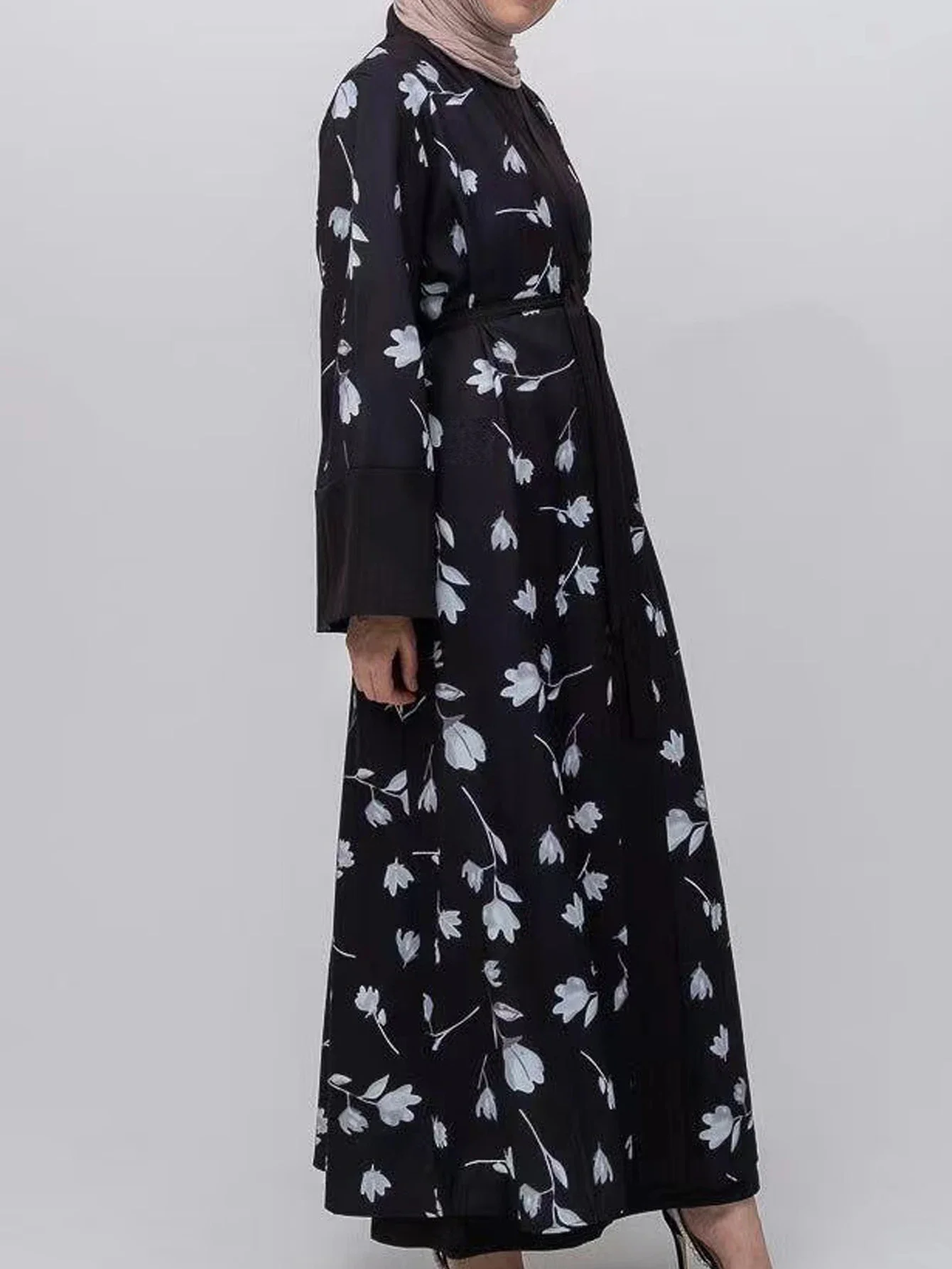 New Muslim Dresses Women Maxi Dresses Vestidoes Fashion Female Loose Dresses Full Sleeve Printed Floral Casual Robe Long Dress