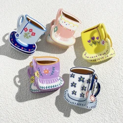 AENSOA Multiple Color Flower Pattern Coffee Cup Hair Accessories Women's Popular Acrylic Design Print Claw Clip Gifts Summer New
