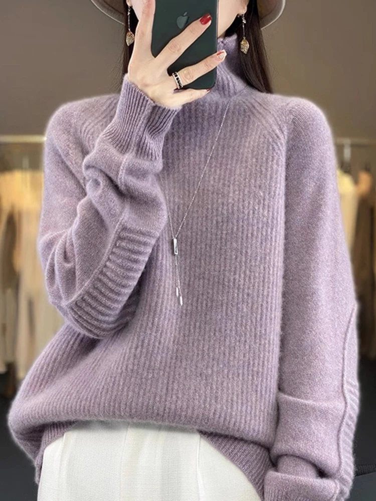 Thiened الدافئة عالية الياقة Camere محبوك قاعدة irt الخريف الشتاء عادية فضفاض سترة صوفية Ele العلوية سترة