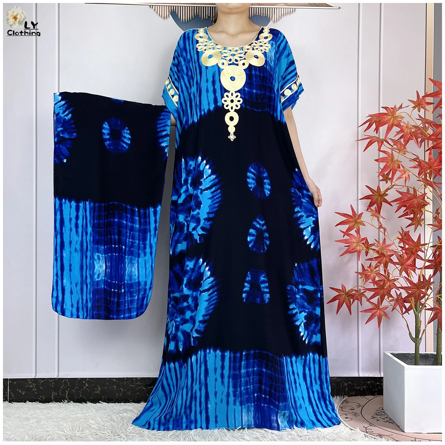 2024 New Summer Abaya African Women Dashiki 100% Cotton Floral Casual Dress Printed Short Sleeve Loose Maxi Dubai Islam Dresses