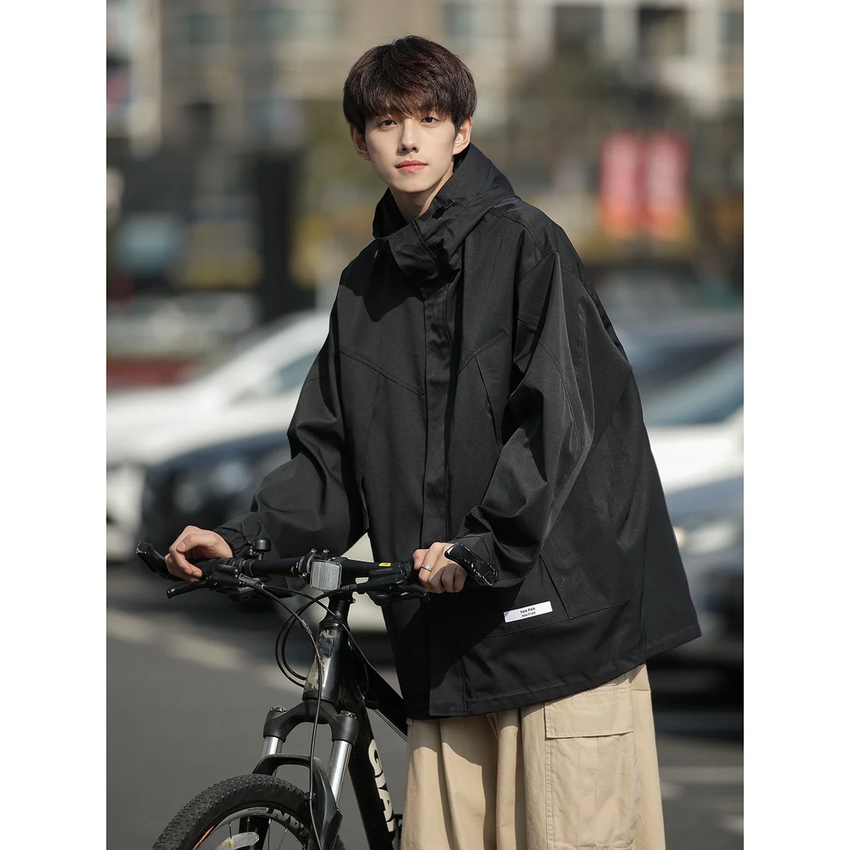 

Loose Fit Men's Jaet Outdoor Workwear High Street Spring Autumn Zipper Decorated Retro American Sle Hooded Casual Coat