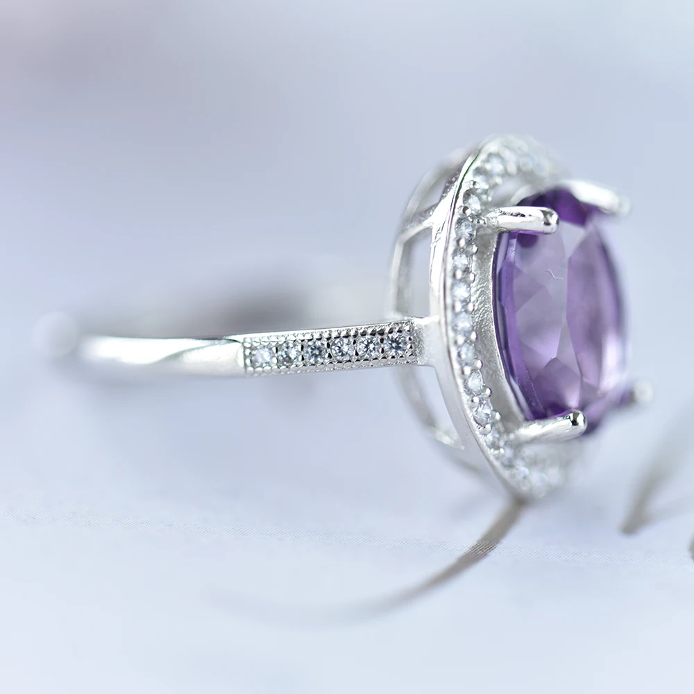 ITSMOS Amethyst Diamond Halo Ring Genuine Ring Bands 9*11 Crystal Gemstone Jewelry Statement Ring for Women Birthstone Gift