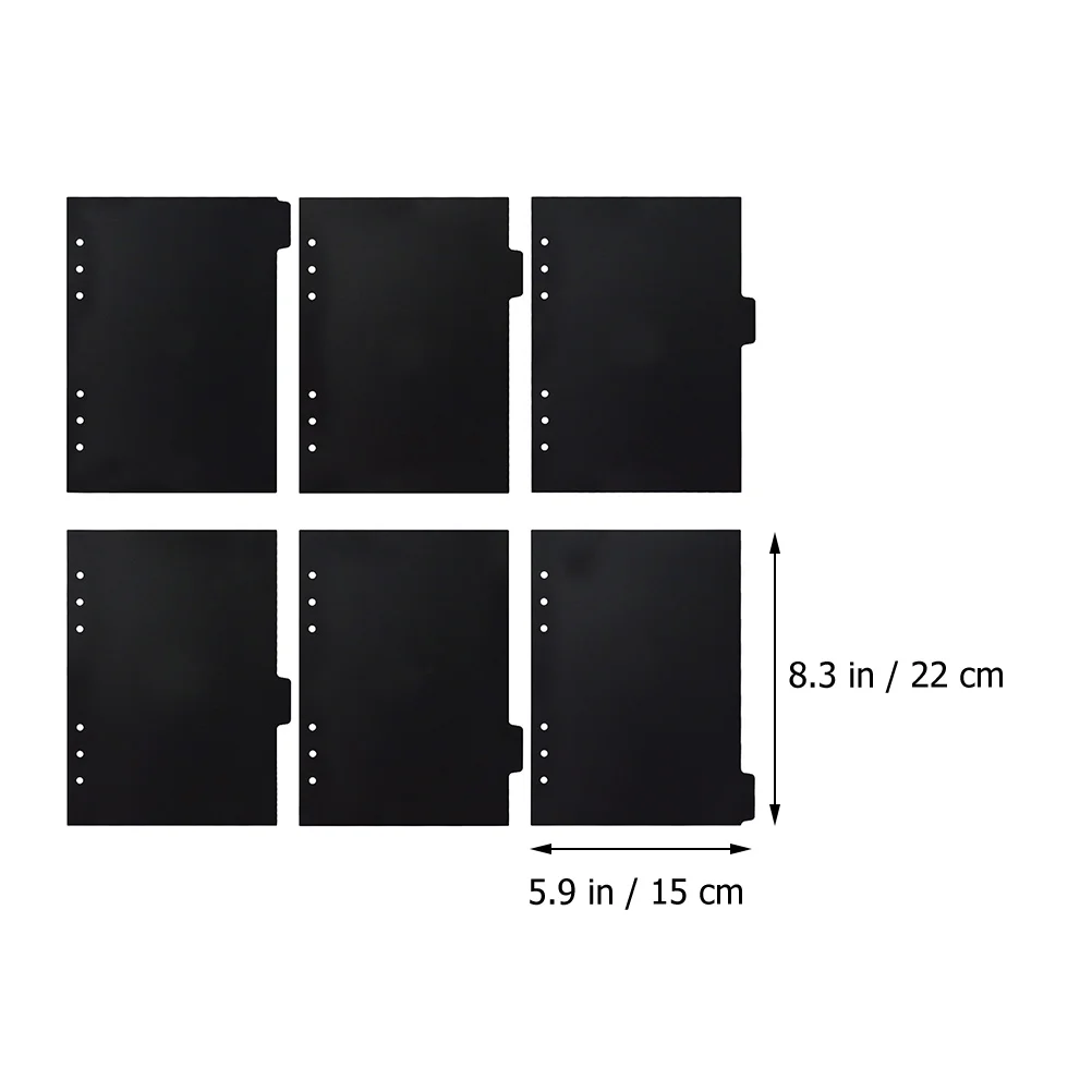6 Pcs Professional A5 Notebook Classification Tabs Black Colored Page Markers Office Labels