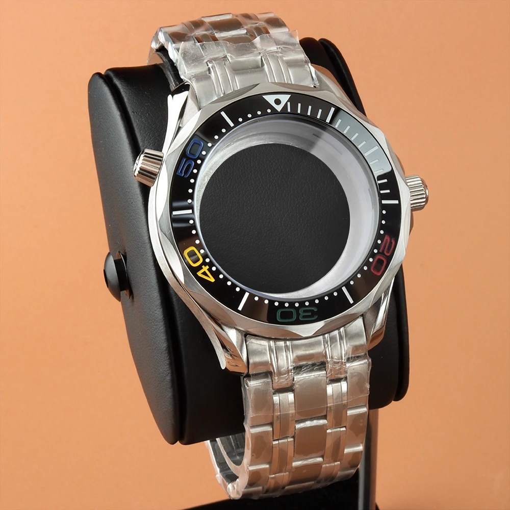 

NH35 41mm Silvery Case For Seamaster 300 Seiko NH35 NH36 Automatic Movement 31mm Dial 316L Steel Waterproof Bracelet Watch Case