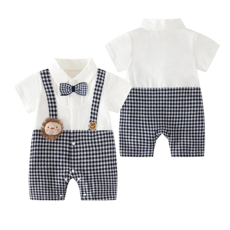 

Baby New Short-Sleeved Jumpsuit, 0-18 Months, Cute Lion, with Bow Tie, Unisex, Summer Outdoor, Wedding, as a Gift